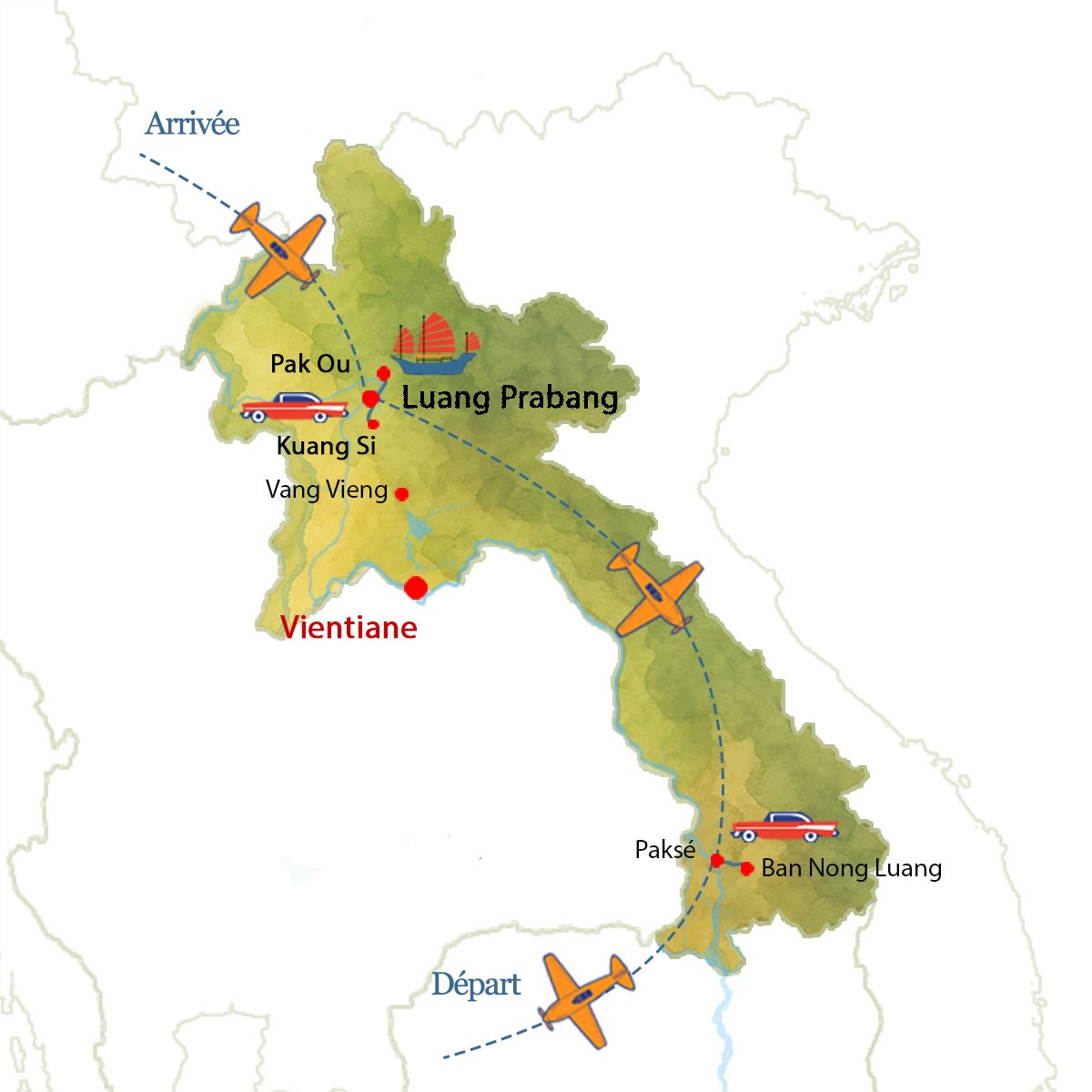 Circuit &eacute;cotourisme au Laos 8 jours : nature, M&eacute;kong & jungle avec l'agence de voyage locale au Vietnam